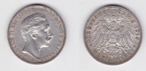 3 Mark Silbermünze Preussen Kaiser Wilhelm II 1910 A Jäger 103 f.vz (109734)