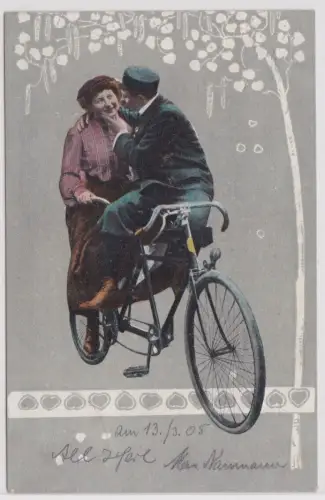 80810 Künstler Ak Mann und Frau auf Tandem Fahrrad 1905