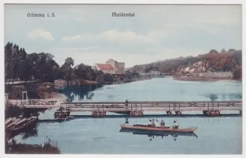 98111 Ak Grimma in Sachsen Muldental mit Schwimmbrücke um 1915