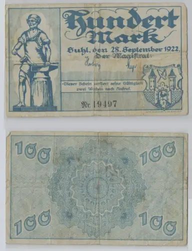 100 Mark Banknote Notgeld Stadt Suhl 28.9.1922 (151325)