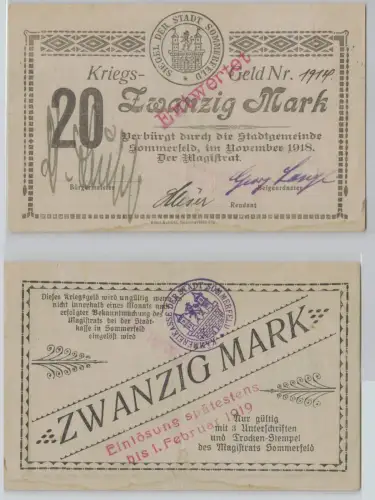 20 Mark Banknote Notgeld Stadtgemeinde Sommerfeld November 1918 (155205)