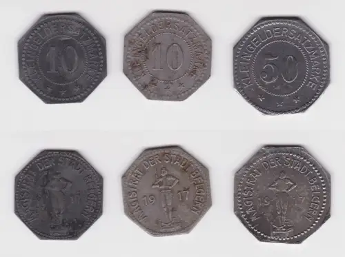 2 x 10 und 50 Pfennig Notgeld Münzen Stadt Belgern 1917 (160789)