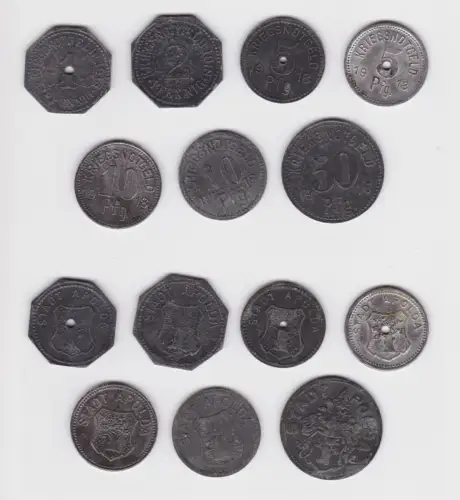 1 bis 50 Pfennig Notgeld 7 Münzen Stadt Apolda 1918 (160465)