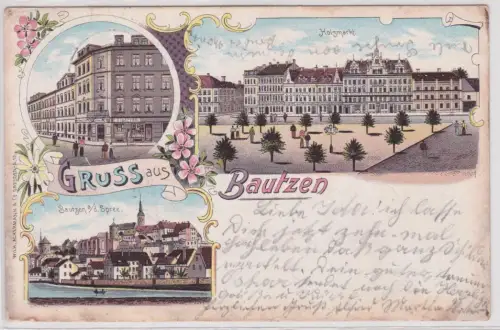 901898 Ak Lithographie Gruß aus Bautzen Zigarrengeschäft, Holzmarkt 1913