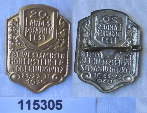 altes Blech Abzeichen 29.Landesposaunenfest Hohenstein Ernstthal 1930 (115305)