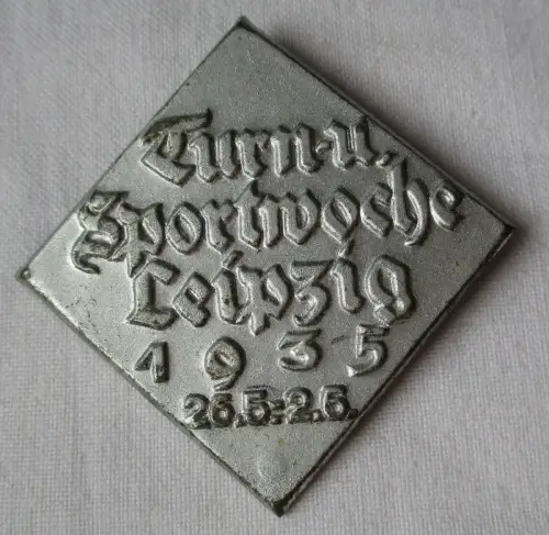 Altes Blech Abzeichen Turn- und Sportwoche Leipzig 1935 (123594)