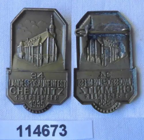 altes Blech Abzeichen 34.Landesposaunenfest Chemnitz 1935 (114673)