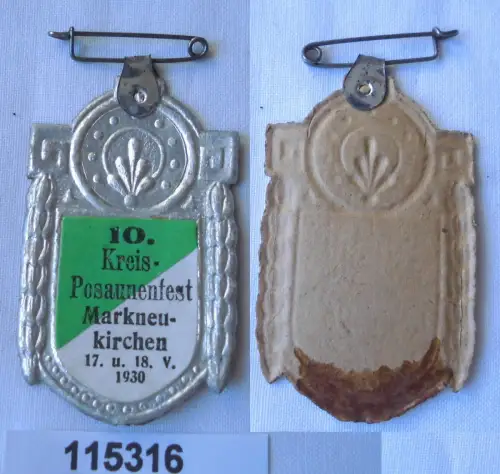 altes Papp Abzeichen 10.Kreis Posaunenfest zu Markneukirchen 1930 (115316)