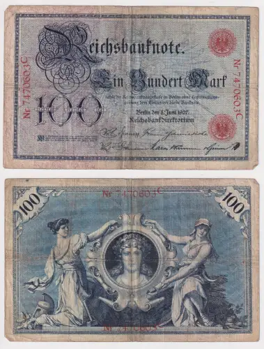 100 Mark Banknote Kaiserreich Deutsches Reich 08.06.1907 (171386)