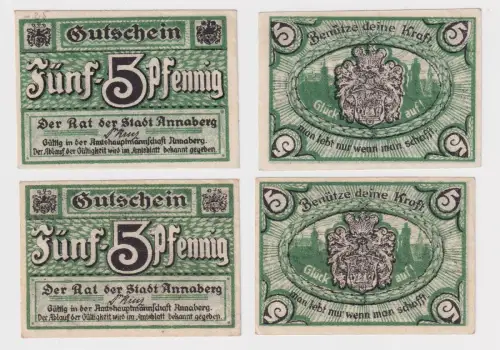 2 x 5 Pfennig Banknoten Notgeld Amtshauptmannschaft Annaberg ( 170903)