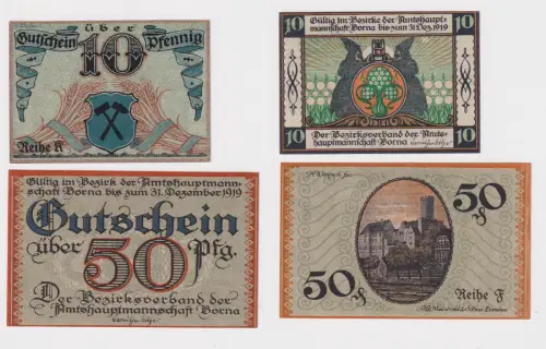 10 und 50 Pfennig Banknoten Notgeld Stadt Borna gültig bis 1919 (170834)