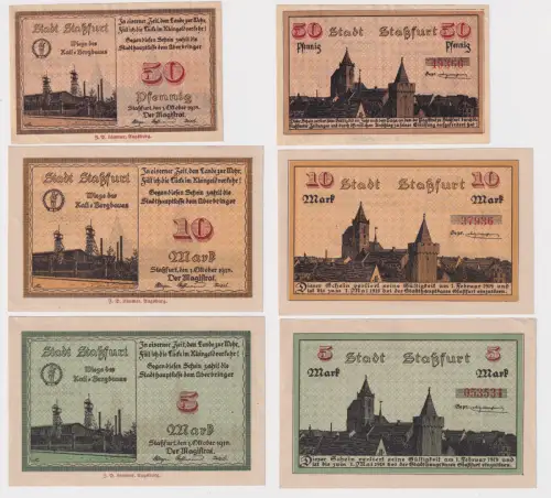 050, 5 und 10 Mark Banknoten Notgeld Stadt Staßfurt 01.10.1918 (170898)