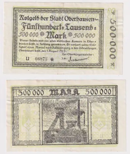 500000 Mark Banknote Inflation Stadt Oberhausen 1.8.1923 (170822)