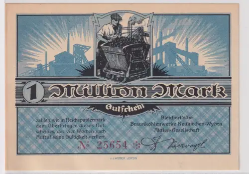 1 Million Mark Banknote Braunkohlenwerke Neukirchen Wyhra um 1923 (170867)