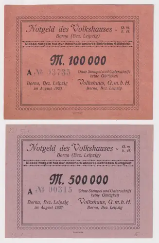 100 & 500 Ts.Mark Banknoten Inflation Notgeld des Volkshauses Borna 1923(170830)
