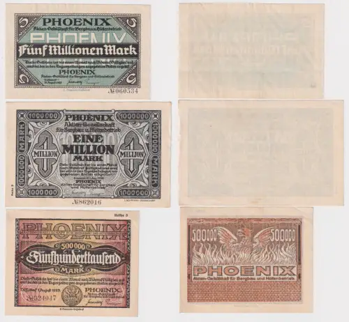 3 Banknoten Inflation Düsseldorf Phoenix AG für Bergbau 1923 (171375)