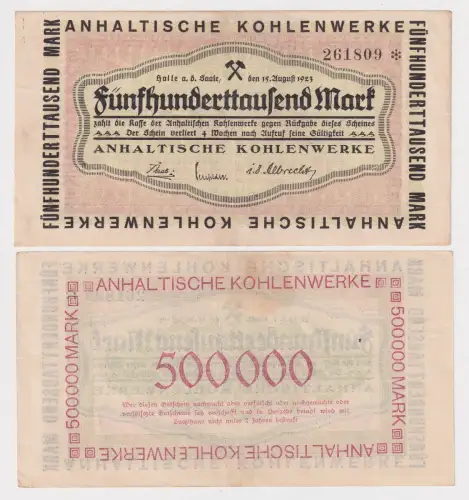 500000 Mark Banknote Inflation Halle Anhaltische Kohlenwerke 1923 (171106)