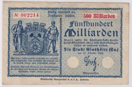 Banknote Inflation Stadt Glashütte 500 Mrd. Mark 15.10.1923 (171346)