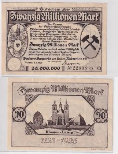 20 Millionen Mark Banknote Moers Verein der Bergwerke 4.9.1923 (171479)