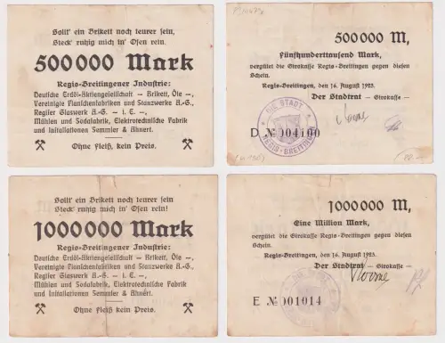 1/2 & 1 Million Mark Banknoten Inflation Regis Breitinger Industrie 1923(171463)