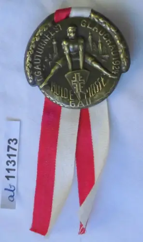 altes Blech Abzeichen 1.Gauturnfest Glauchau 1924 Gau Mulde Pleisse (113173)