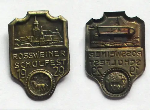seltenes Blech Abzeichen Rossweiner Schulfest 1929 (132401)