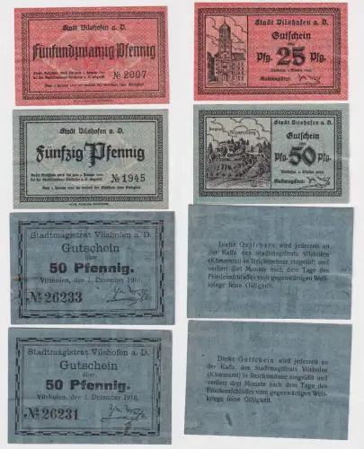 4 Banknote Notgeld Stadt Vilshofen a. Donau 1916-1921 (169010)