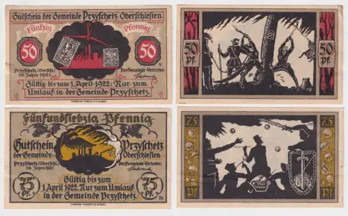 2 Banknoten Notgeld Gemeinde Przyschetz Lichtenwalde (1921) (169180)