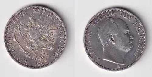 1 Vereinstaler Silber Münze Preussen 1865 A Wilhelm ss (121458)