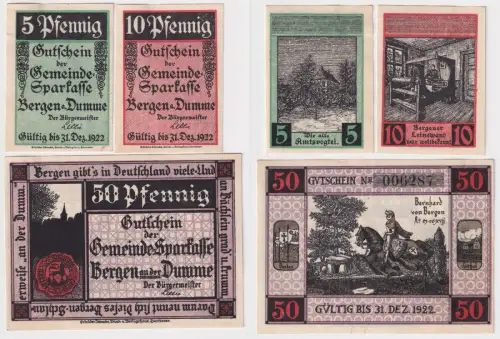 3 Banknoten Notgeld Bergen an der Dumme um 1920 (168432)