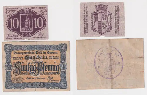 10 & 50 Pfennig Banknoten Notgeld Stadtgemeinde Selb in Bayern 1920 (169191)