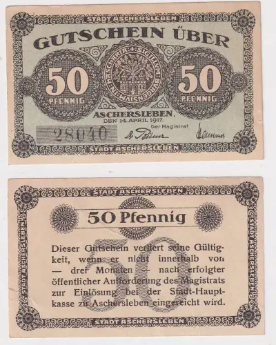 50 Pf Banknote Notgeld Stadt Aschersleben 1917 (168473)