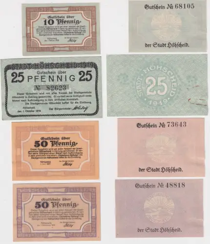 4 Banknoten Notgeld Stadt Höhscheid 1919/1920 (169152)
