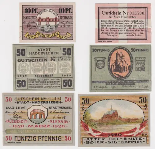 10 + 2x 50 Pfennig Banknoten Notgeld Stadt Hadersleben 1919/1920 (168986)