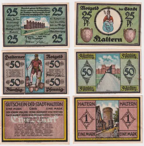 kompl. Serie mit 3 Banknoten Notgeld Stadt Haltern 1921 (168768)
