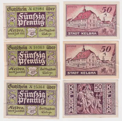 3 Banknoten Notgeld Stadt Kelbra 19.Juni 1921 (169189)