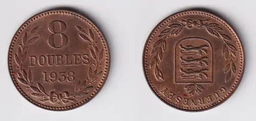 8 Doubles Kupfer Münze Guernsey 1938 vz (130750)