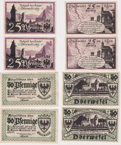 4 Banknoten Notgeld Stadt Oberwesel am Rhein ohne Datum (169155)