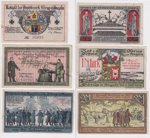 50 Pfennig, 1 & 2 Mark Banknoten Notgeld Amtsbezirk Sörup 1920 (168881)