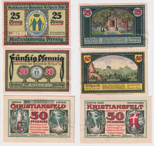 2 kassenfrische Banknoten Notgeld Gemeinde Krölpa 1921 (169147)