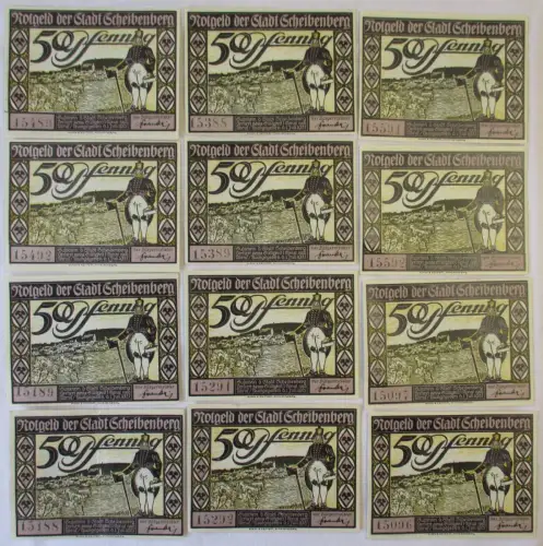 12 Banknoten Notgeld Stadt Scheibenberg 1921 (109501)