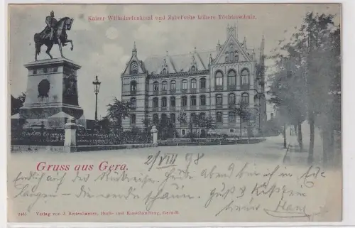 90013 Mondscheinkarte Gruß aus Gera Kaiser Wilhelm Denkmal 1898