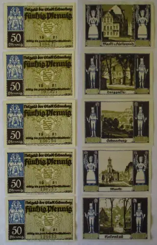 5 Banknoten Notgeld der Stadt Schneeberg 1921 (160305)