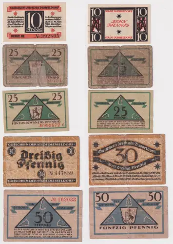 5 Banknoten Notgeld Stadt Düsseldorf 1919/1920 (168537)