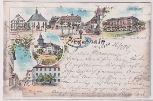 27153 Ak Lithographie Gruß aus Ziegenhain in Hessen Paradeplatz usw. 1898