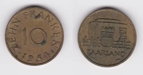 10 Franken Messing Münze Saarland 1954 (161617)