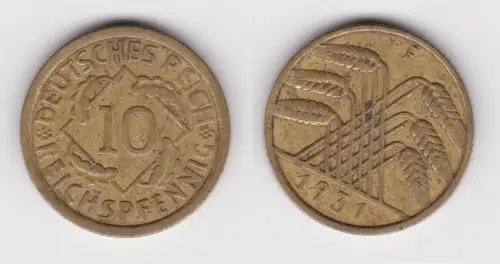 10 Reichspfennig Messing Münze Deutsches Reich 1931 F, Jäger 317 (161208)