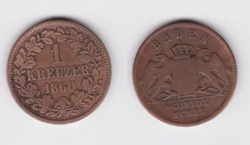 1 Kreuzer Kupfer Münze Baden 1860 (161637)