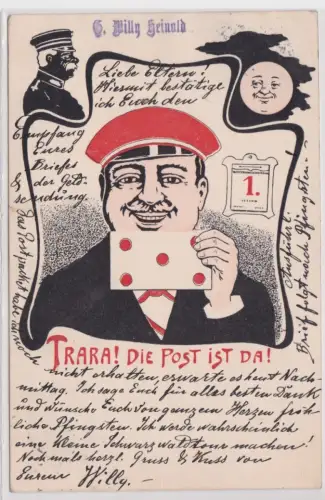 19440 Künstler AK Trara! Die Post ist da! Zudruck G.Willy Heinold Karlsruhe 1904