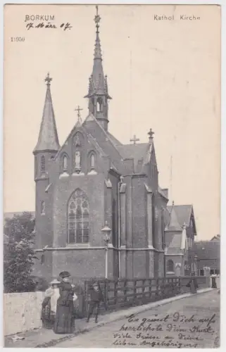 900232 Ak Gruß aus Borkum - katholische Kirche 1907